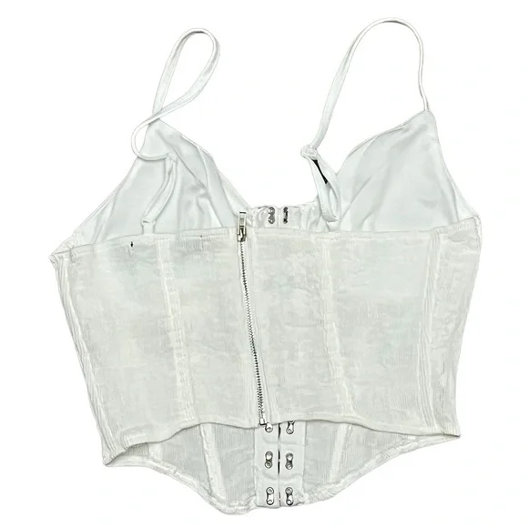 HESPERUS ivory Ribbed Corset Strappy Crop Top Party Night Out Beach Summer M - Picture 2 of 7